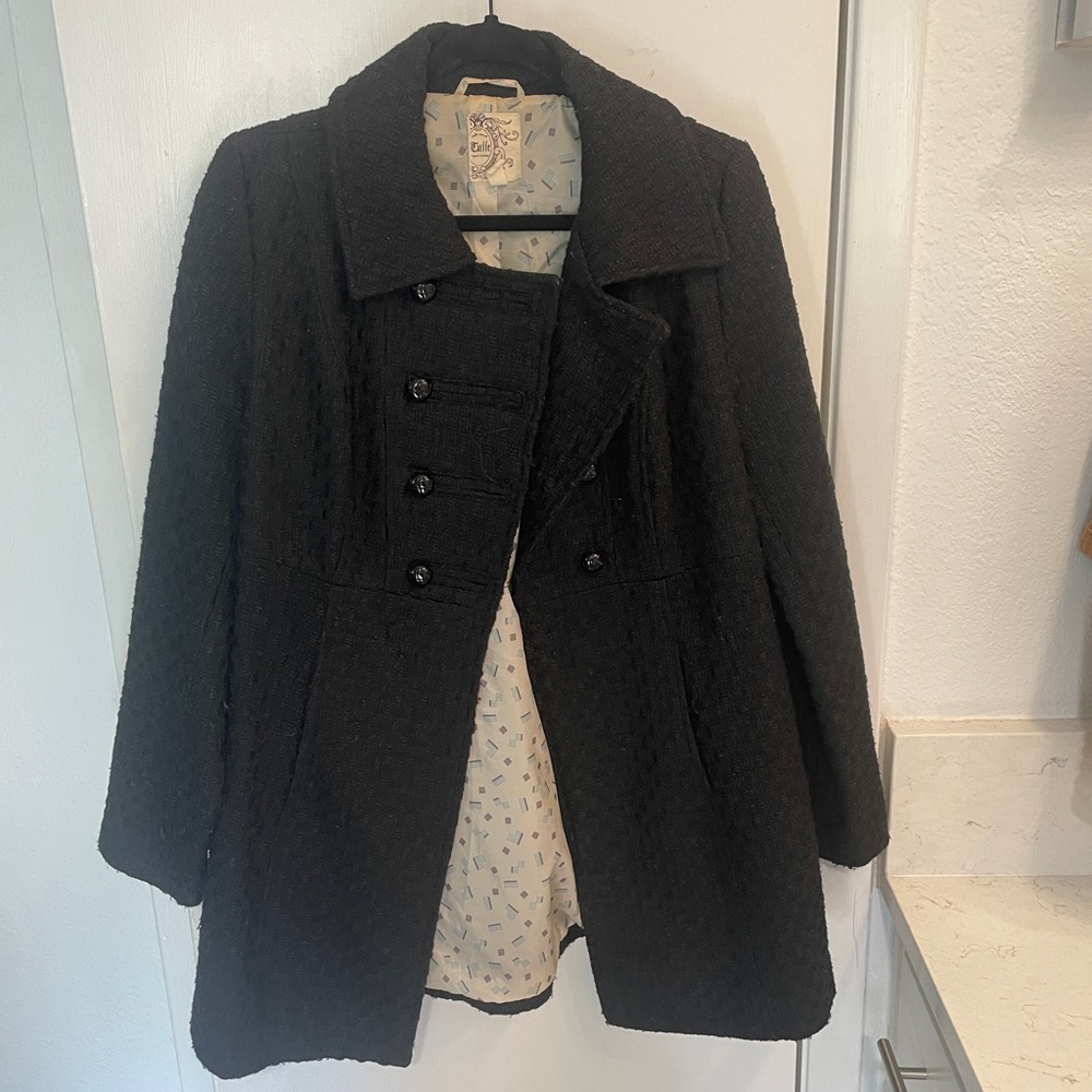 Tulle Black Pea Coat for Women
